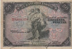 España ESP-P-58a, 50 Ptas., 1906, Nº B8648434, Look Scand, Fine