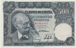 España ESP-P-142, 500 Ptas., 1951, Benlliure, Nº B8305453, Look  Scand, VF+