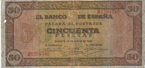 España ESP-P-112a, 50 Ptas., 1938, B0359746, Look Scand, VF+