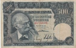 España ESP-P-142, 500 Ptas., 1951, Mariano Benlliure, Nº B8702806, Look Scand, VF