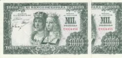 España ESP-P-149, 1.000 Ptas., Pareja Correlativa Nº T8234454/55, Reyes Católicos, 29-Noviembre-1957, , XF+