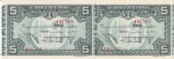 España ESP-P-S561h, Bco. España-Bilbao, 5 Ptas, 1937, Pareja correlativa Nº 491767/8, Look Scand, UNC