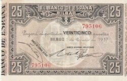 España ESP-P-S561h, Bco. España-Bilbao(Bco. Hispano Americano), 5 Ptas, 1937,  Nº 795106, Look Scand, XF