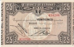 España ESP-P-S561h, Bco. España-Bilbao(Bco. del Comercio), 25 Ptas, 1937,  Nº 434206, Look Scand, XF++
