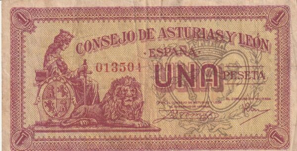 España ESP-P-PS604, 1 Pta., 1936, Consejo de Asturias y León, VF