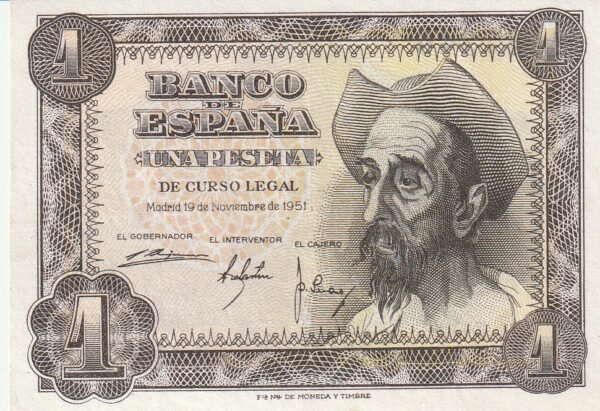 España ESP-P-139, 1 Pta., Quijote, Sin Serie, Look Scand, UNC