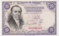 España ESP-P-130, 25 Ptas., Florez Estrada, 1946, Nº B-05046999, Look Scand, XF+