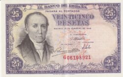España ESP-P-130, 25 Ptas., Florez Estrada, 1946, Nº G-06198921, Look Scand, XF