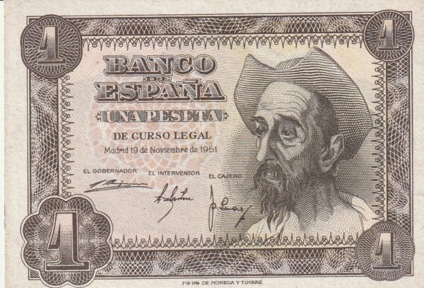 España ESP-P-139, 1 Pta., Quijote, Sin Serie, Nº 8763171, Look Scand, XF