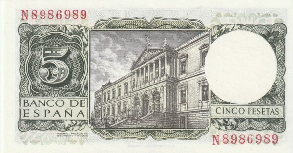 España ESP-P-146, 5 Ptas., 1954, Nº N-8986989, Alfonso X El Sabio, UNC,
