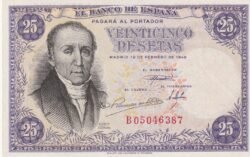 España ESP-P-130, 25 Ptas., Florez Estrada, 1946, Nº B-05046387, Look Scand, aUNC