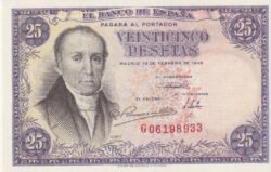 España ESP-P-130, 25 Ptas., Florez Estrada, 1946, Letra "G", Look Scand, UNC