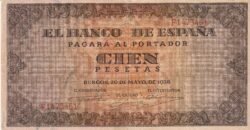 España ESP-P-113a(Guerra-485), 100 Ptas., Burgos, Nº F1473461, 20-Mayo-1938, Serie F, Look Scand, MBC++/VF++