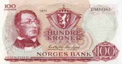 Noruega, NOR P-38h, 100 Kroner, 1977, Henrik Wergeland, UNC
