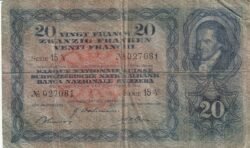 Suiza SWZ-P-39L(2), 20 Fcos., 4-Diciembre-1942, Nº 027081, Look Scand, Fine