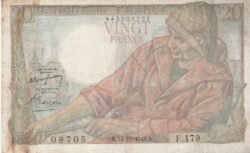 Francia FRA-P-100c, 20 Fcos., 14-Octubre-1948, Nº.- 445508705, Look Scand, VF