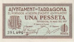 España ESP-P- Ayuntamiento de Tarragona, 1 Ptas., 17-Mayo-1937, Look Scand, UNC