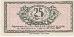 España ESP-P- Ayuntamiento de Tarragona, 25 Ctmos., 18-Mayo-1937, Look Scand, UNC