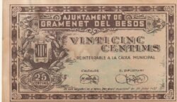 España ESP-P-Ayuntamen de Gramanet del Besos,1 Ptas., 17-Mayo-1937, Look Scand, XF
