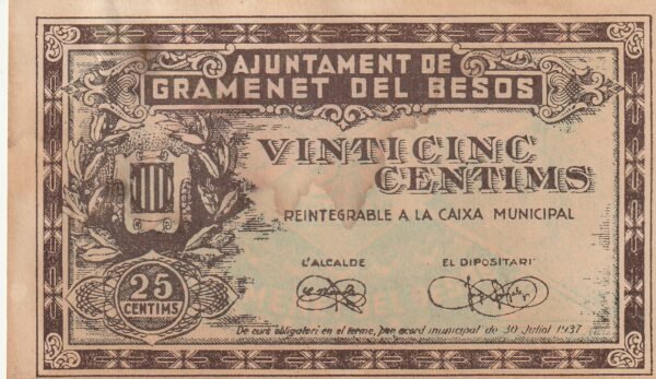 España ESP-P-Ayuntamen de Gramanet del Besos,1 Ptas., 17-Mayo-1937, Look Scand, XF