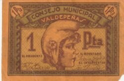España ESP-P-Ayuntamiento de Valdepeñas, 1 Pta., 1937, Nº  02527, Serie A, Look Scand, Very Fine
