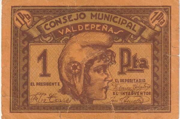España ESP-P-Ayuntamiento de Valdepeñas, 1 Pta., 1937, Nº  17664, Serie A, Look Scand, Very Fine