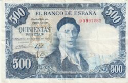 España ESP-P-148, 500 Ptas., 1954, Ignacio Zuluaga, Nº D0991282, Look Scand, VF+