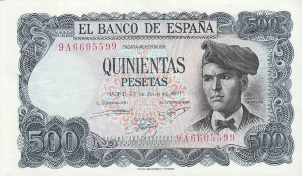 España ESP-P-153, 500 Ptas., 1971, Serie Reposicíon 9A-6605599, Jacinto Verdaguer, Look Scand, UNC