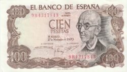 España ESP-P-152, 100 Ptas., Serie 9B-4317843, Manuel de Falla, 1971, aUNC