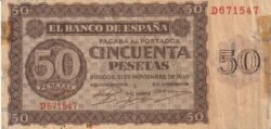 España ESP-P-110, 50 Ptas., 1938, Nº D671547, Look Scand, BC+