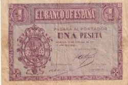 España ESP-P-104, 1 Pta., 1937, Nº A8306475, Medallón, Look Scand, MBC