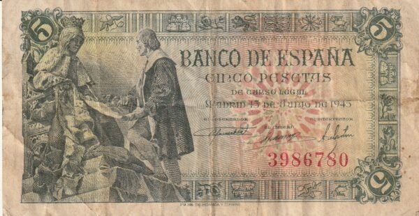 España ESP-P-129, 5 Pta. Capitulaciones Isabel y Colón, Nº S/S3986780, Look Scand, BC+