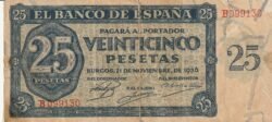 España ESP-P-99a, 25 Ptas., 1936, Look Scand, BC-