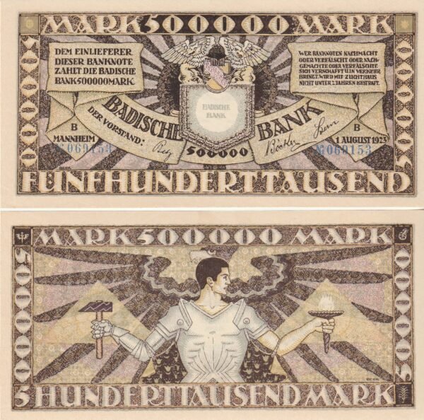 Alemania GER-P-BANCO BADISCHE 500000 MARCOS MANNHEIM 1923, UNC