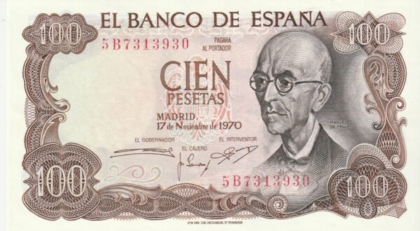 España ESP-P-152, 100 Ptas., Manuel de Falla, Serie 5B, 17-11-1970, UNC