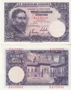España ESP-P-147,  25 Ptas., 22-Julio-1954, Isaac Albeniz, Serie E, UNC