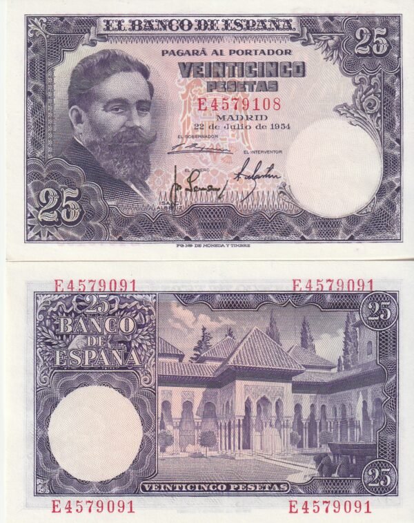España ESP-P-147,  25 Ptas., 22-Julio-1954, Isaac Albeniz, Serie E, UNC