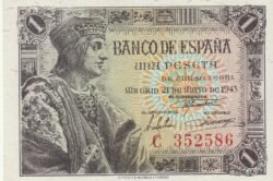 España ESP-P-126, 1 Pta., 1943, Serie "C",  Nº C352586, Look Scand, UNC
