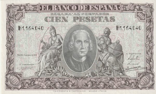 España ESP-P-118, 100 Ptas., 9-Enero-1940, Nº H-1164040, Look Scand, XF-