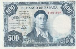 España ESP-P-148, 500 Ptas., 1954, Ignacio Zuluaga, Nº T-7011920, Look Scand, VF++