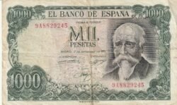 España ESP-P-154 "9A", 1.000 Ptas., Serie Reposición 9A8829254X, José Echegaray, Look Scand, VF