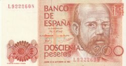 España ESP-P-156, 200 Ptas., 1980, Serie L, 1980, Leopoldo Alas Clarín, UNC