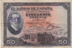 España ESP-P-72b, 50 Ptas., 1927, Nº 1035563, Resello República Española, Look Scand, VF