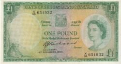 Rhodesia & Nyasaland RNY-P-21b, 1 Pound, Nº.- X/56-651932, 14-Diciembre-1960,Look Scand, XF++