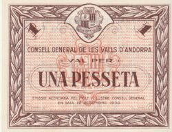 Andorra ADR-P-6, 1 Pta., 1936, Look Scand, Nº 14290, UNC