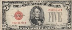Estados Unidos USA-P-379f, 5$, Nº H9606258A, 1928F, Look Scand, Very Fine