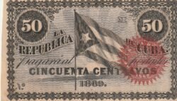 Cuba CUB-P-54 50 Ctvos., 1869, Uniface, Look Scand, UNC