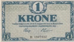 Dinamarca DMK-P-12, 1 Kroner, 1916, Nº B-1907022, Look Scand, UNC