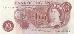 Inglaterra GBT-P-373c, 10 Shillings, ND-1970, Nº C94N-024344, look Scand, aUNC