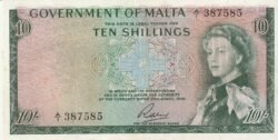 Malta MLT-P-25, 10 Shillings, 1949, Nº A/1-387585, Look Scand, aUNC